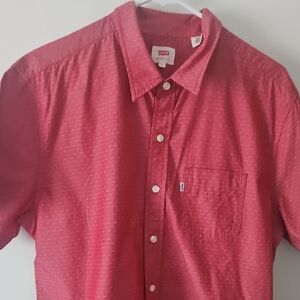LEVIS Red Casual Button Down Shirt Classic Collar Short Sleeves